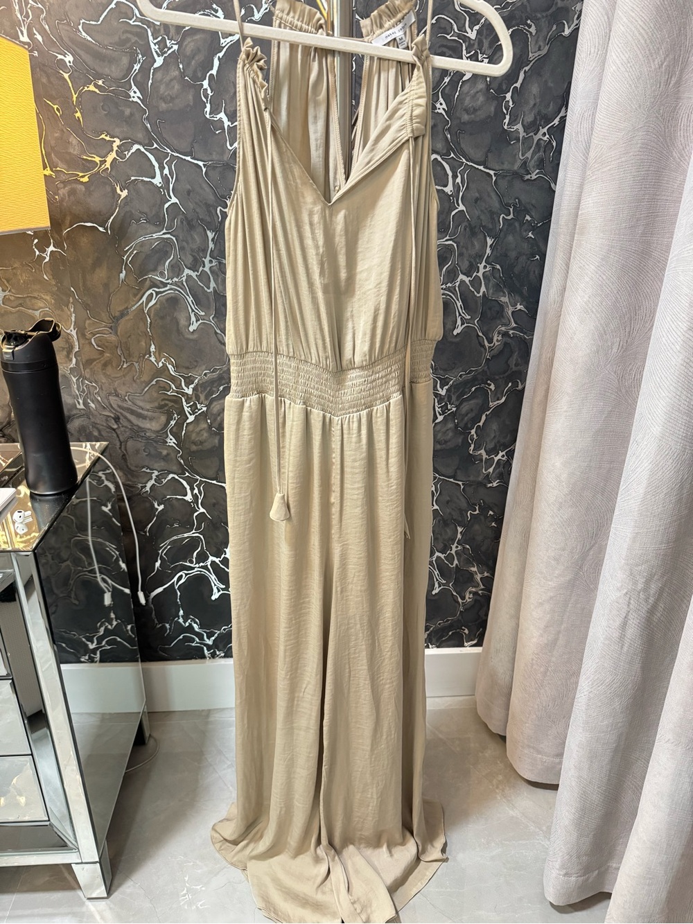 Naked Zebra Neutral Beige Halter Maxi Jumpsuit